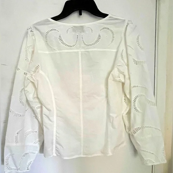 NWT 7 For All Mankind Women Cotton Balloon Sleeves Eyelet Top White Size S - Picture 2 of 15